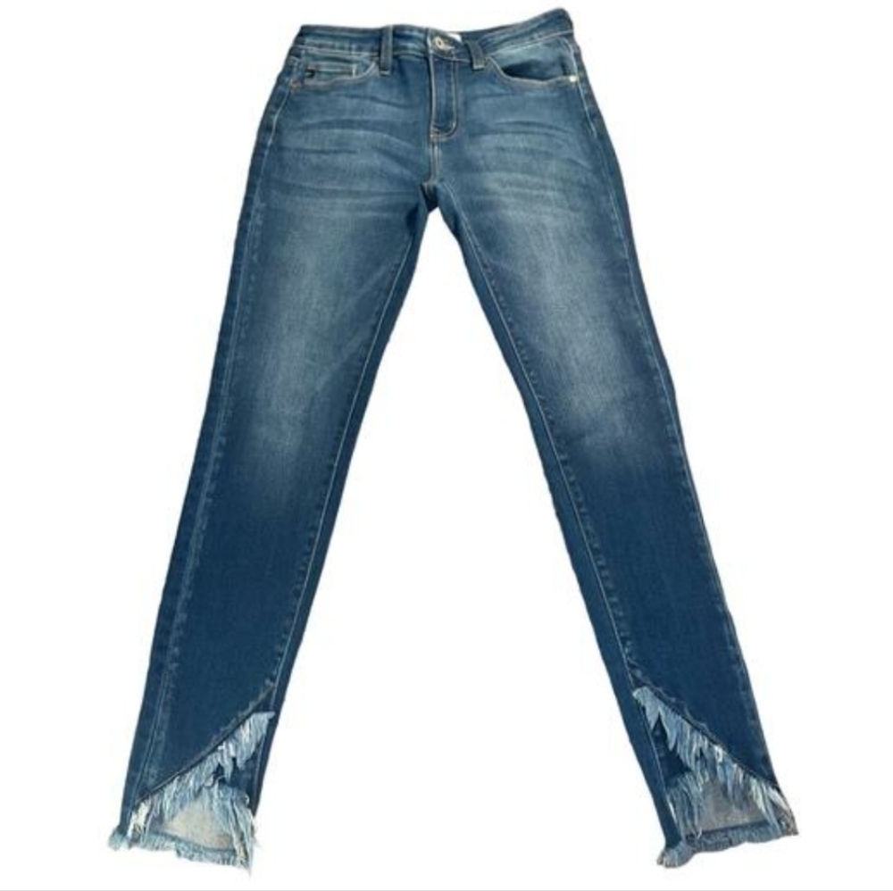 Kancan Skinny Jeans Denim Size 23 Cropped Frayed Cut Out at Ankles Slim Stretch